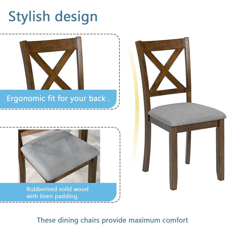 Modern Style 5 Piece Wooden Table Set w/4 X Backrest Upholstered Chair