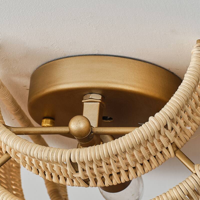 1-Light Bohemian Hand-Woven Rattan Wall Sconce Lighting