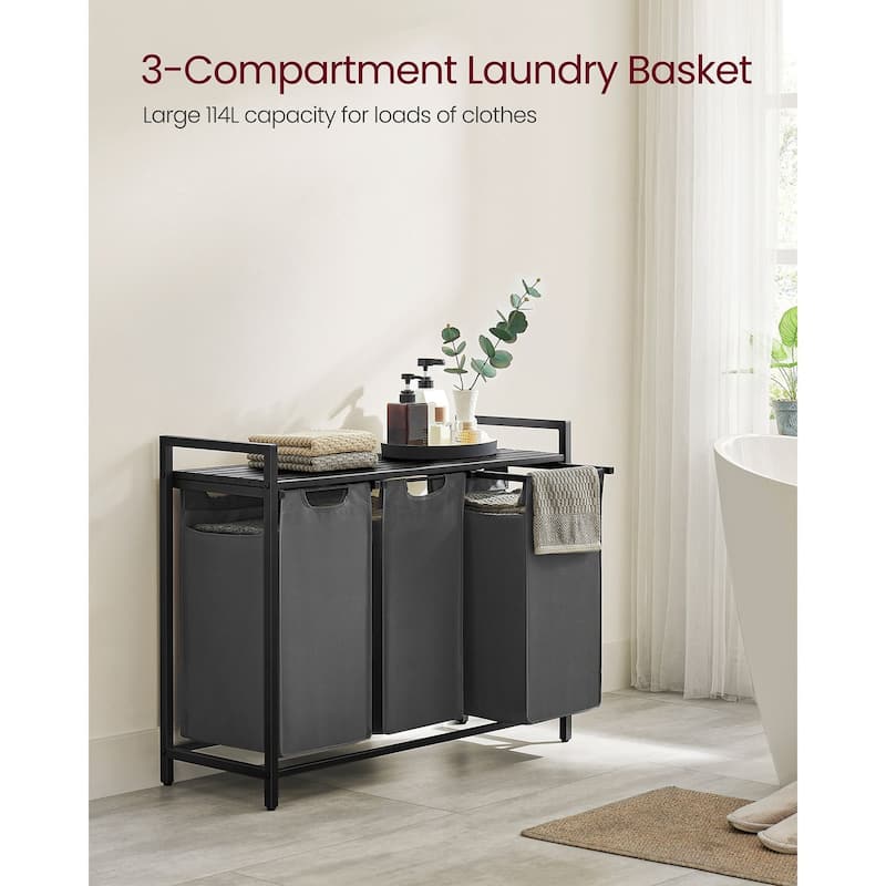3 Compartment Laundry Sorter with Removable Waterproof Bags and Lockable Rolling Wheels - 36.4” x 13” x 28.4”
