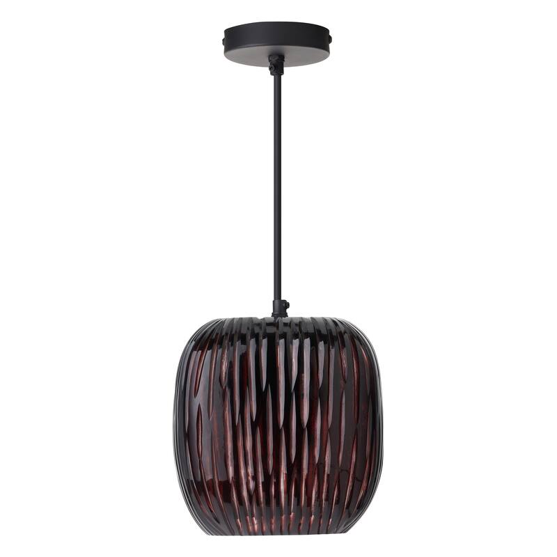 Gemma River of Goods Black Metal and Plum Hand Blown Glass 8.5-Inch Pendant Light with Adjustable Hanging Cord