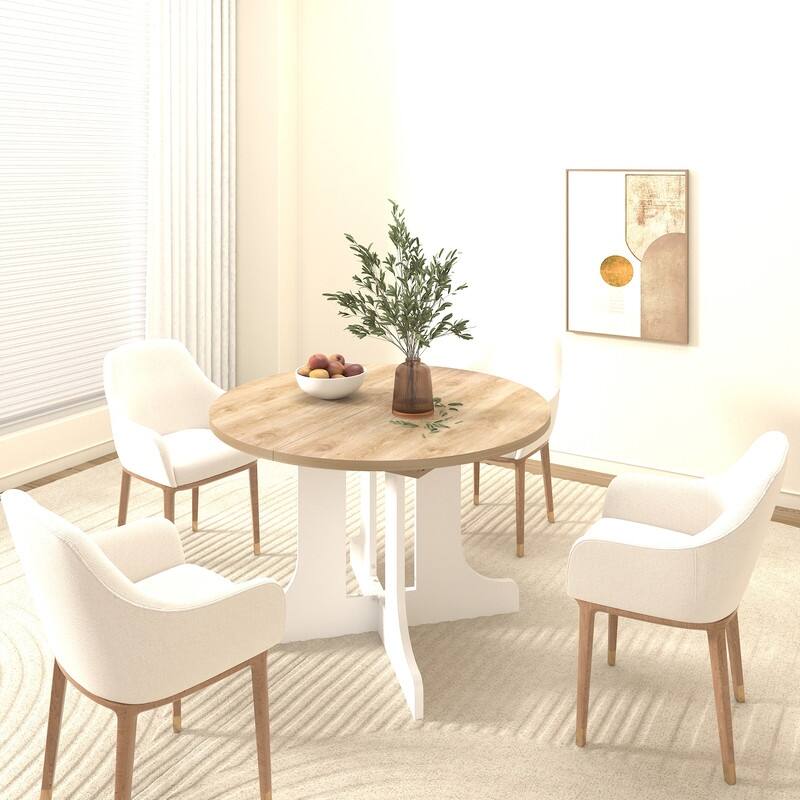 59x43 Inch Expandable Farmhouse Dining Table with X-Base, White Oak Finish - White Oak