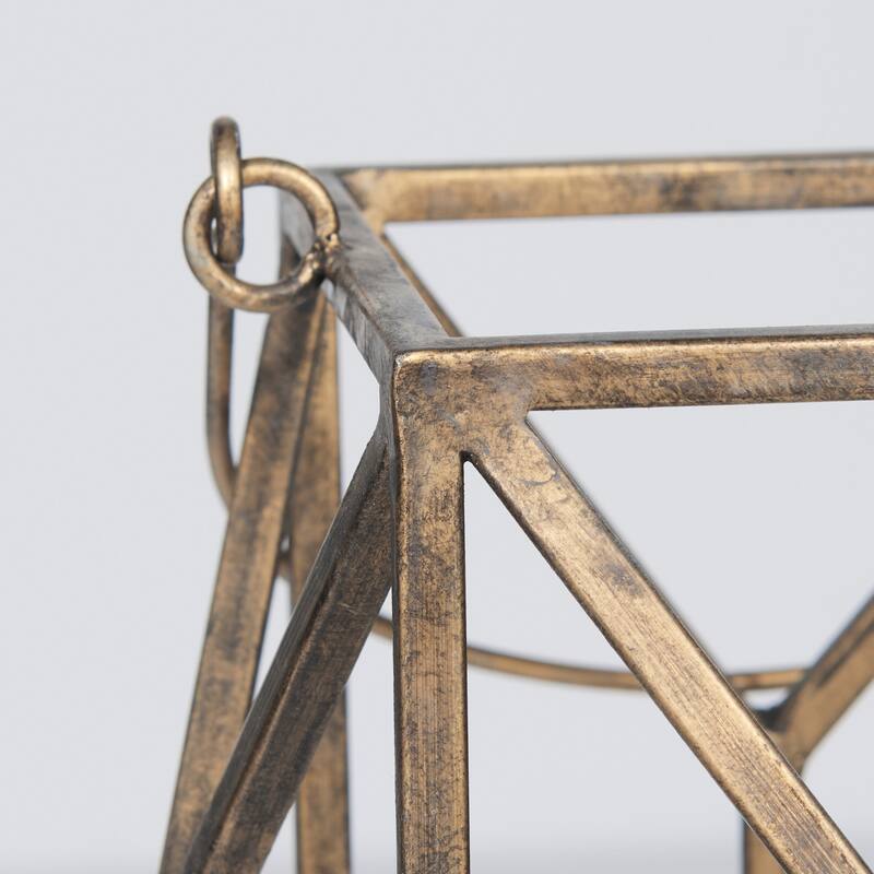 Ivy Large Gold Metal Geometric Cage w/Hanger Candle Holder Lantern