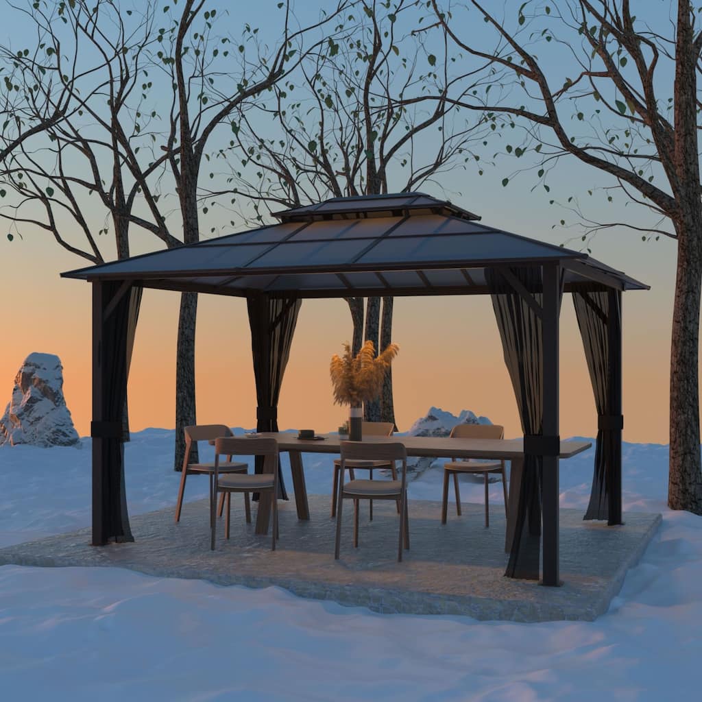 VEIKOUS 13' x 10' Outdoor Hardtop Gazebo with Aluminum Frame and Double Roof, Patio Gazebo with Premium Nettings
