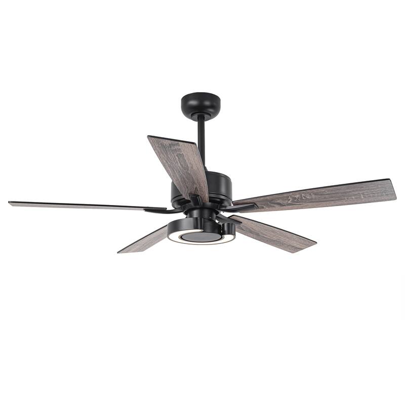 52-Inch Modern Intergatred LED Reversible Black Ceiling Fan with Light and Remote