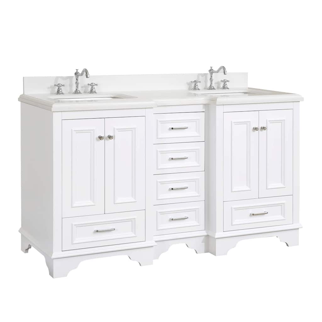KitchenBathCollection Nantucket 60" Double Bathroom Vanity with Quartz Top