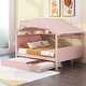 preview thumbnail 3 of 15, Pink Full Size Solid Wood House Bed with Trundle and Storage for for Kids, Boys and Girls