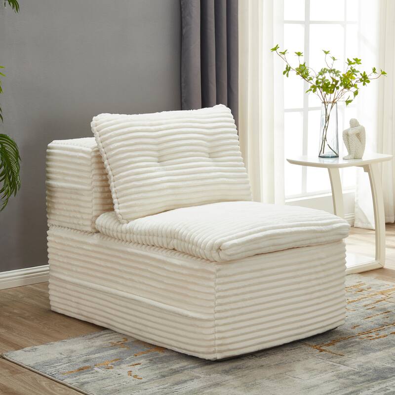Convertible Floor Sofa Bed with Chaise Lounge, Corduroy 3-in-1 Sofa, Sofa to Bed with Dual-Purpose Blanket, No Assembly Required