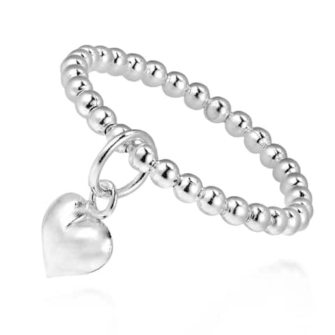 Handmade Adorable Heart Dangle Eternal Love Beaded Sterling Silver Ring (Thailand)