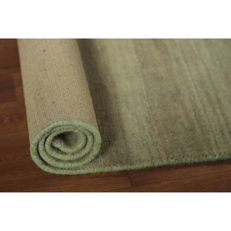Light Green Striped Gabbeh Oriental Foyer Rug Handmade Wool Carpet - 2'8"x 4'1"