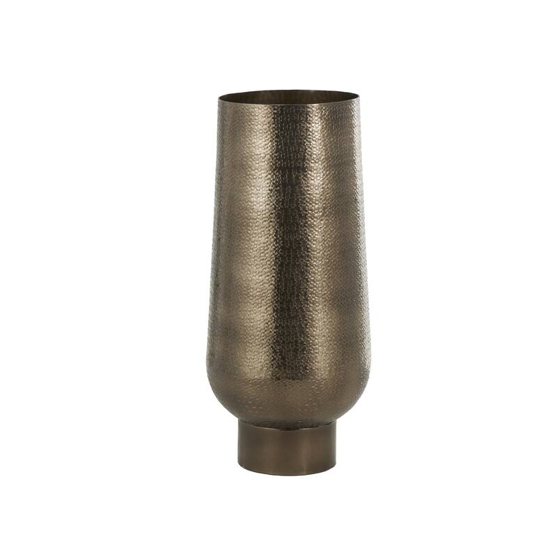 Brass Aluminum Metal Textured Wide Floor Geometric Decorative Vase with Elevated Base