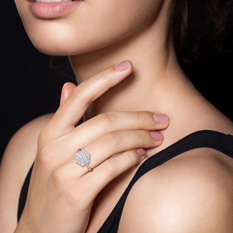 Miadora 1ct TDW Diamond Cluster Engagement Ring in 10k White Gold