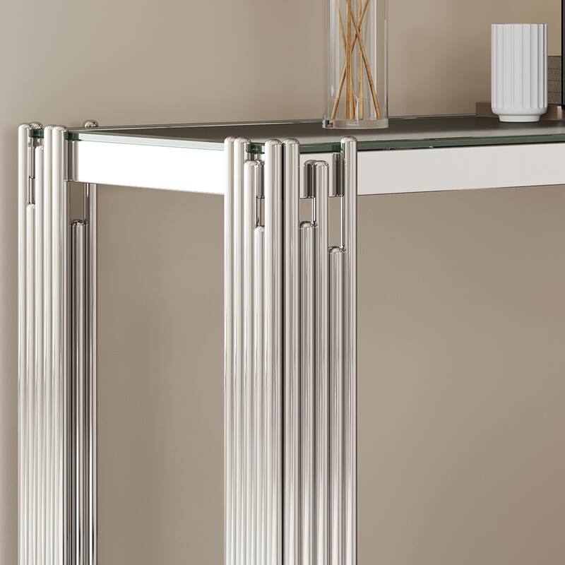 47.24" Metal Console Table with 2-Tier Stainless Frame