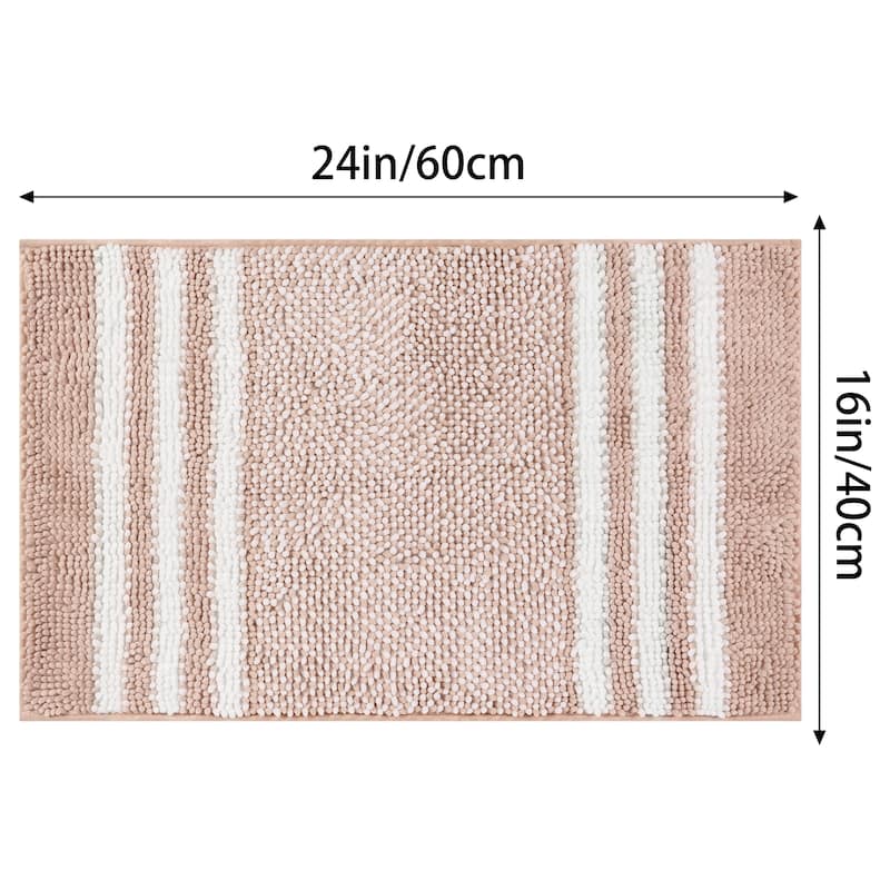 Striped Chenille Bathroom Rug with Edges, Non-Slip Bathroom Floor Mat