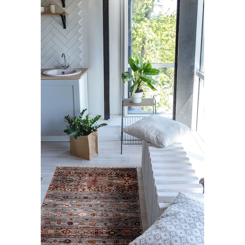 ECARPETGALLERY Hand-knotted Modern Ersari Grey Wool Rug - 2'8 x 8'2