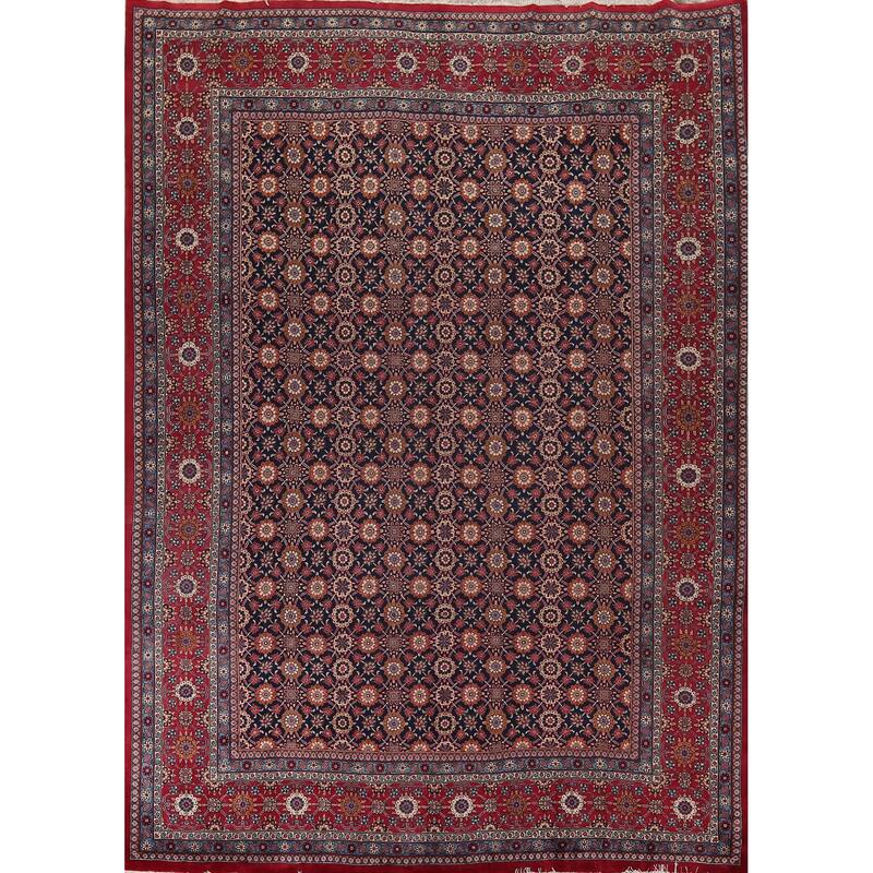 Navy Blue & Red Tabriz Persian Vintage Area Rug Handmade Wool Carpet - 9'10"x 12'8"