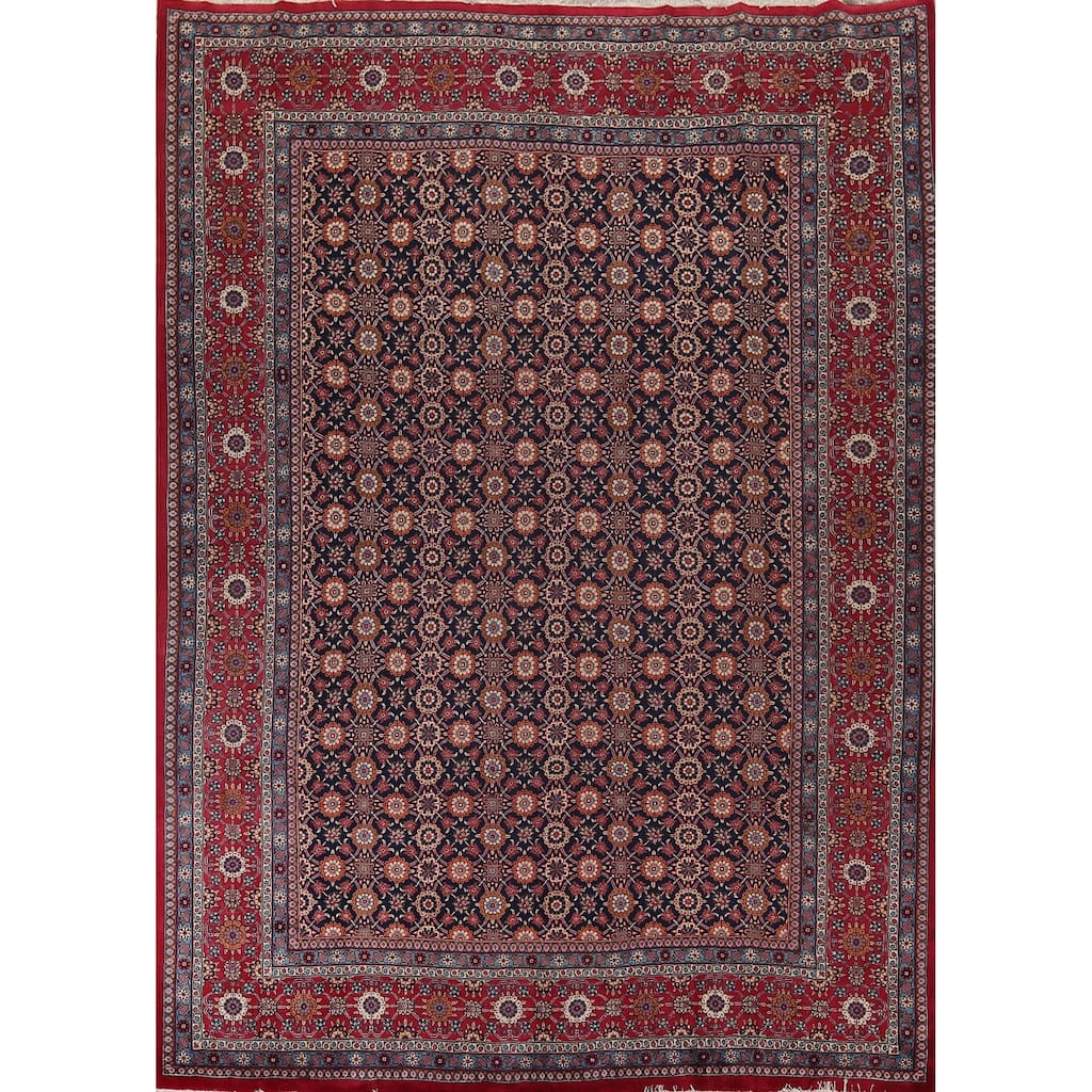 Navy Blue & Red Tabriz Persian Vintage Area Rug Handmade Wool Carpet - 9'10"x 12'8"