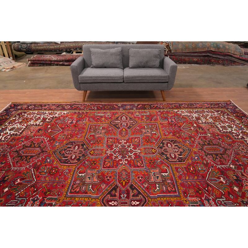 Hand Knotted Oriental 100% Wool Carpet Traditional Medallion Red Heriz Area Rug - 12' 0'' X 9' 2''