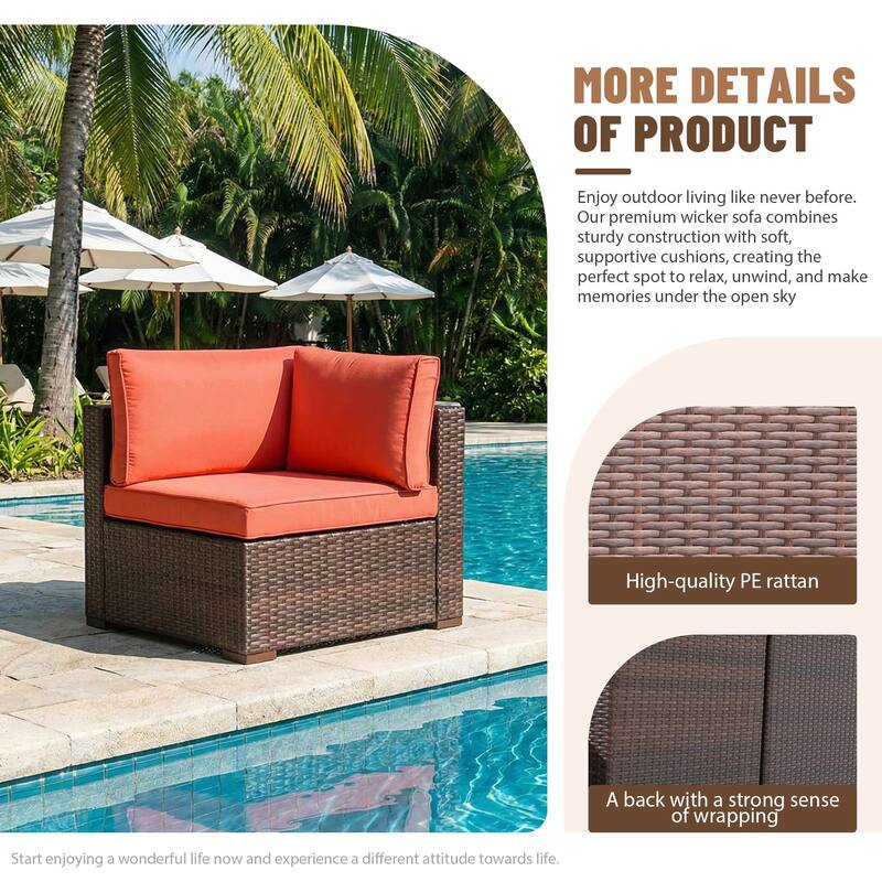 Outdoor Wicker Sectional Sofa 8-Piece Set with Fire Pit Table