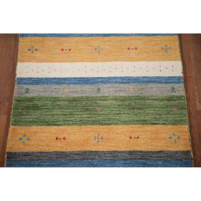 Striped Gabbeh Oriental Area Rug Handmade Wool Carpet - 2'6"x 4'11"