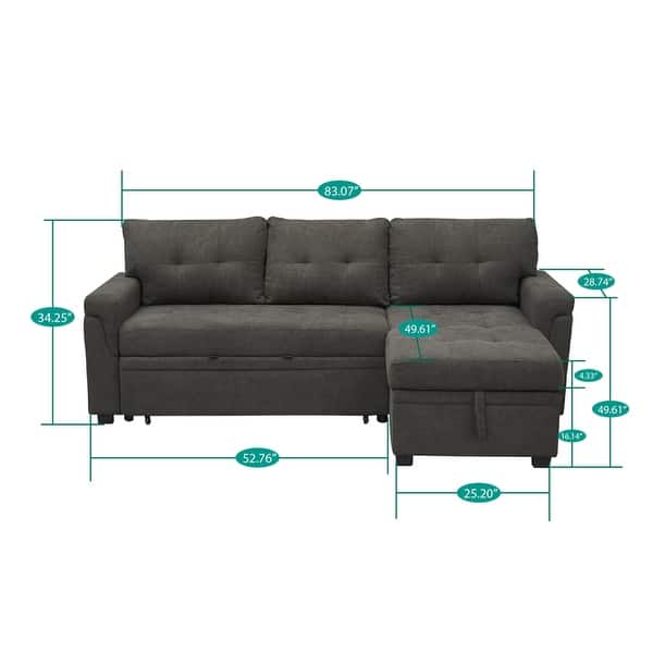dimension image slide 1 of 7, Perry Modern Reversible Sectional Sofa with Storage Chaise, Pullout Sleeper Sofa Couch Bed for Living Room