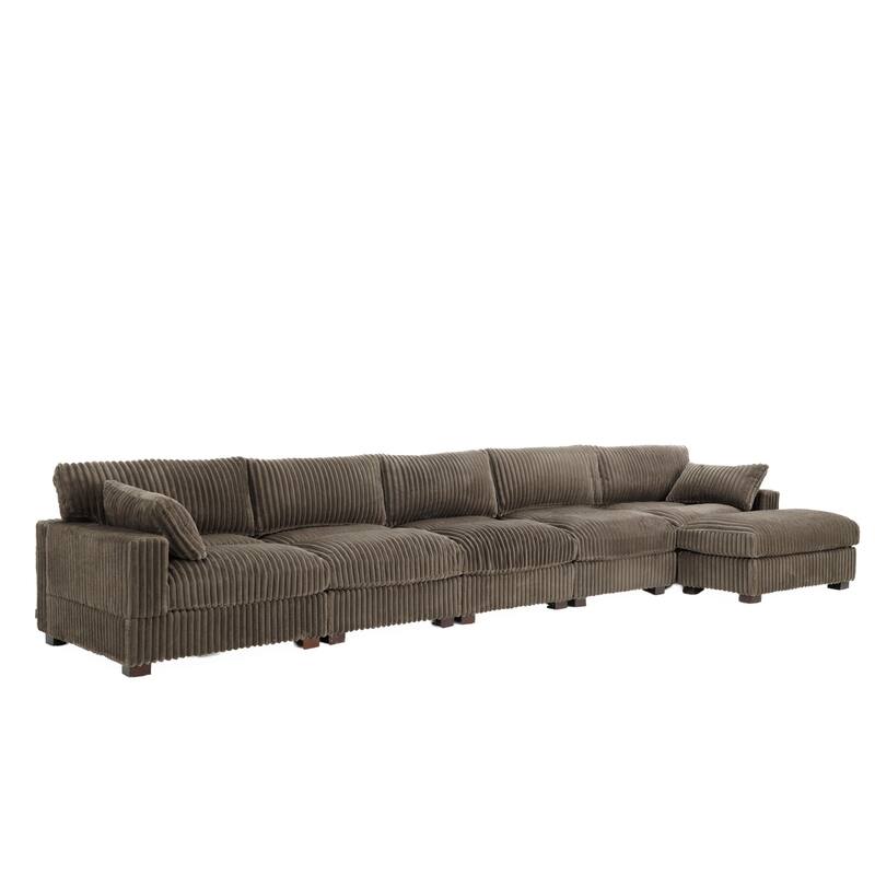 Cloud-Like Flannel Fabric Modular Sectional Sofa with Ottoman