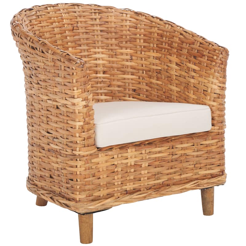 SAFAVIEH Charla Rattan Barrel Chair with Cushion - 29.1" x 27.2" x 32.7" - 29Wx27Dx33H