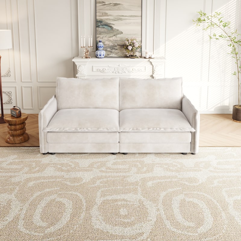 75" Corduroy Deep Seat 2-Seater Sofa with 2 Pillows