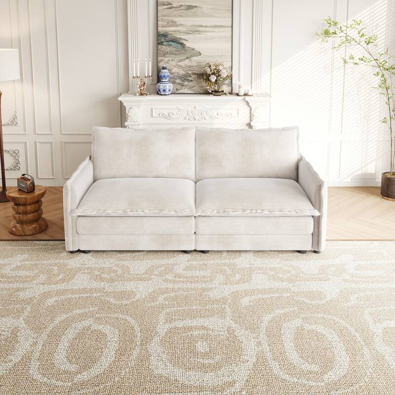 Corduroy Fabric Loveseat Sofa Couch for Living Room, Upholstered Large Size Deep Seat 2-Seat Sofa with 2 Pillow