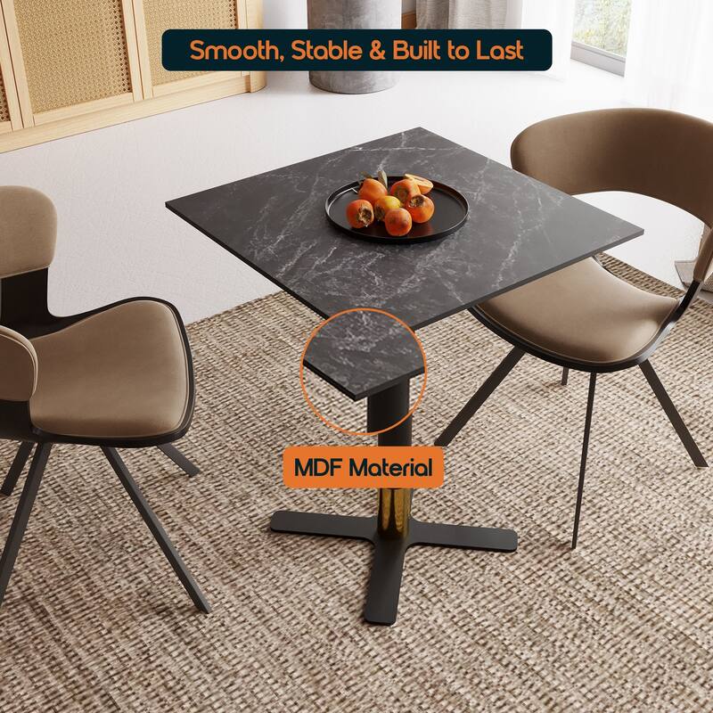Vail Square Dining Table with 24 in. MDF Tabletop in Black Stainless Steel Cross Legs with Gold Accent Base Kitchen Table