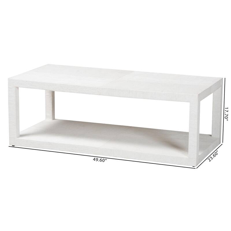 Oaklynn Natural Grasscloth Coffee Table - Two-Tier Cocktail Table with Open Frame, Modern Coastal Centerpiece, White