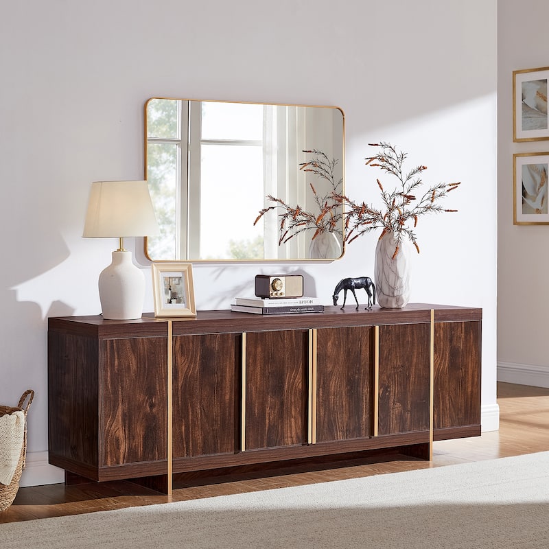 Modern 70" TV Stand, Entertainment Center, Handle-Free Hidden Design - Dark Walnut