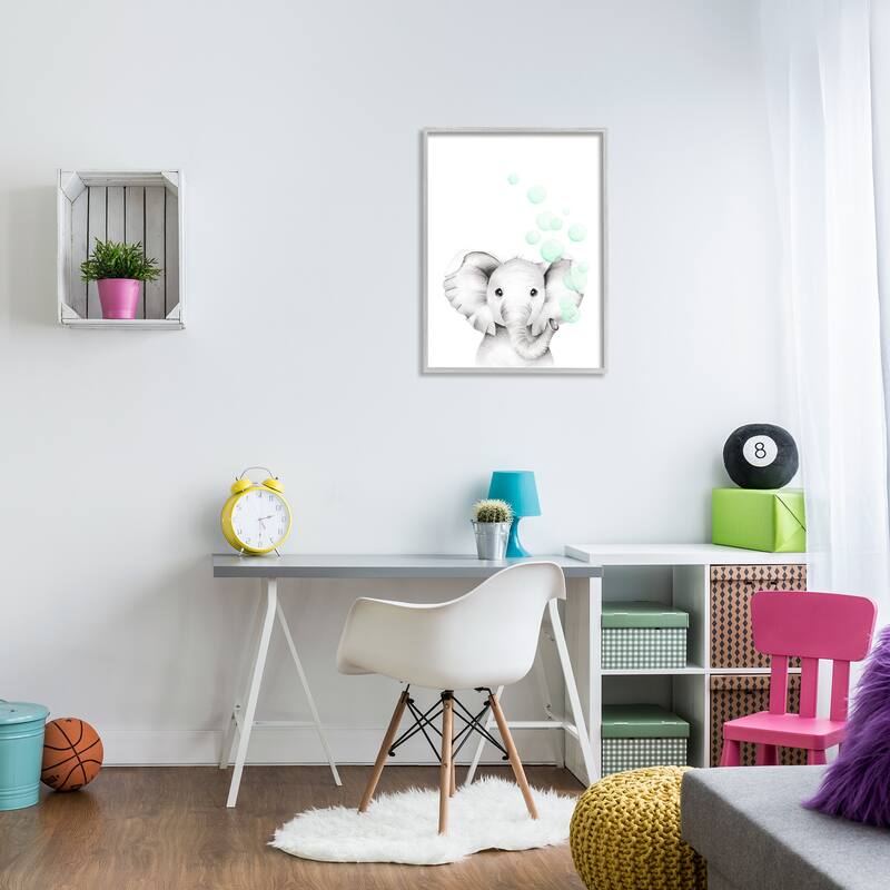 Stupell Cute Cartoon Baby Elephant Zoo Animal Painting,11x14, Design By Artist Studio Q - Grey
