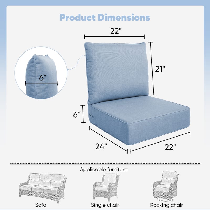 Pocassy 22"x24"x6" Inch Thick Cushions Indoor Outdoor Pillows Cushion