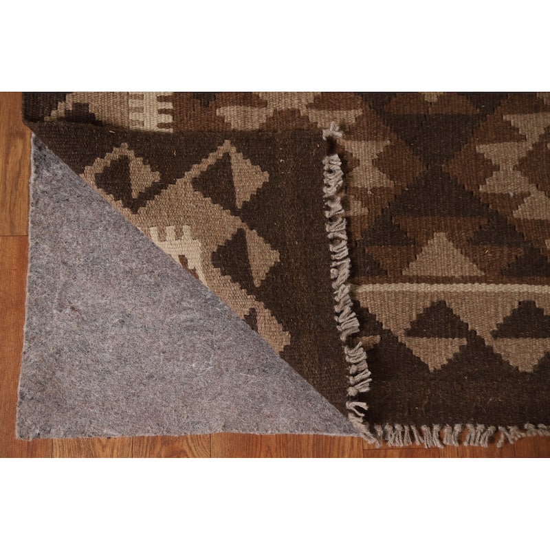 Brown Tribal Geometric Kilim Oriental Area Rug Flat-weave Wool Carpet - 5'3" x 8'1"