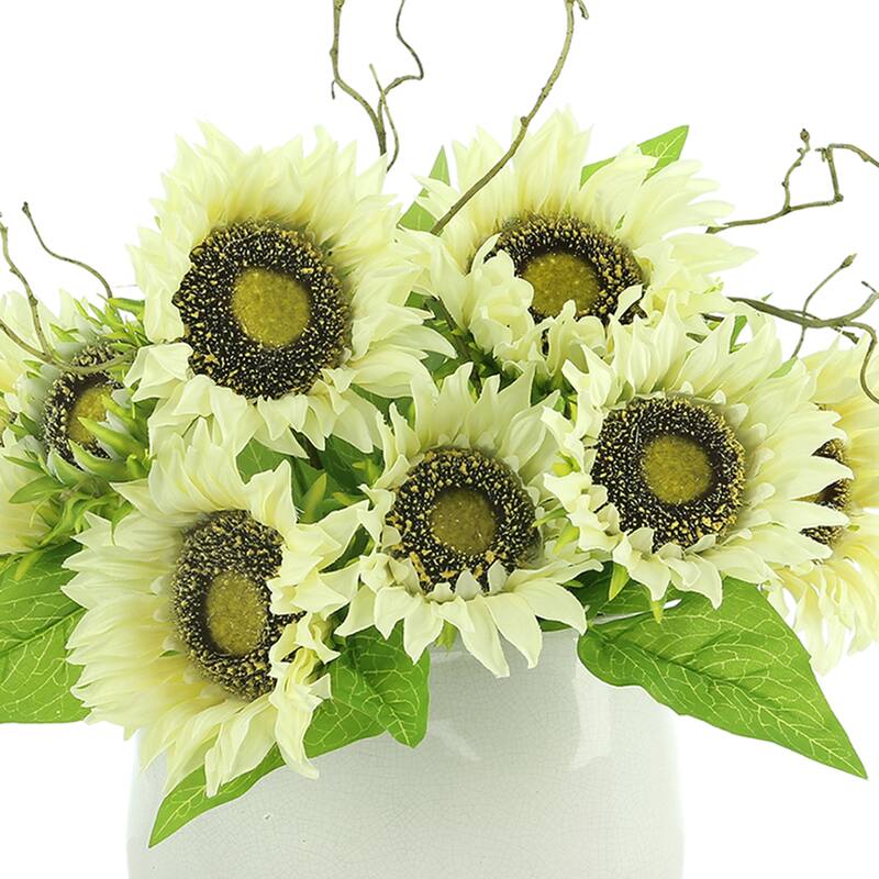 Daisy and Curly Willow Arrangement in a Ceramic Vase - Cream, White, Green