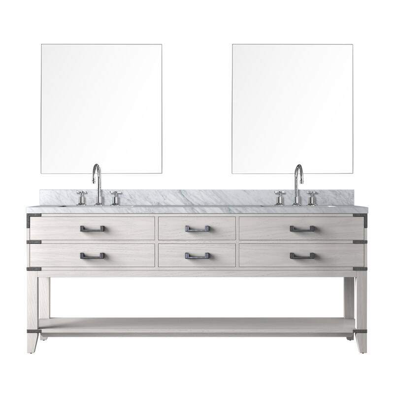 Norwalk Bath Vanity with Carrara Marble Top, Sink, Mirror and Faucet - 80 inch - White Oak