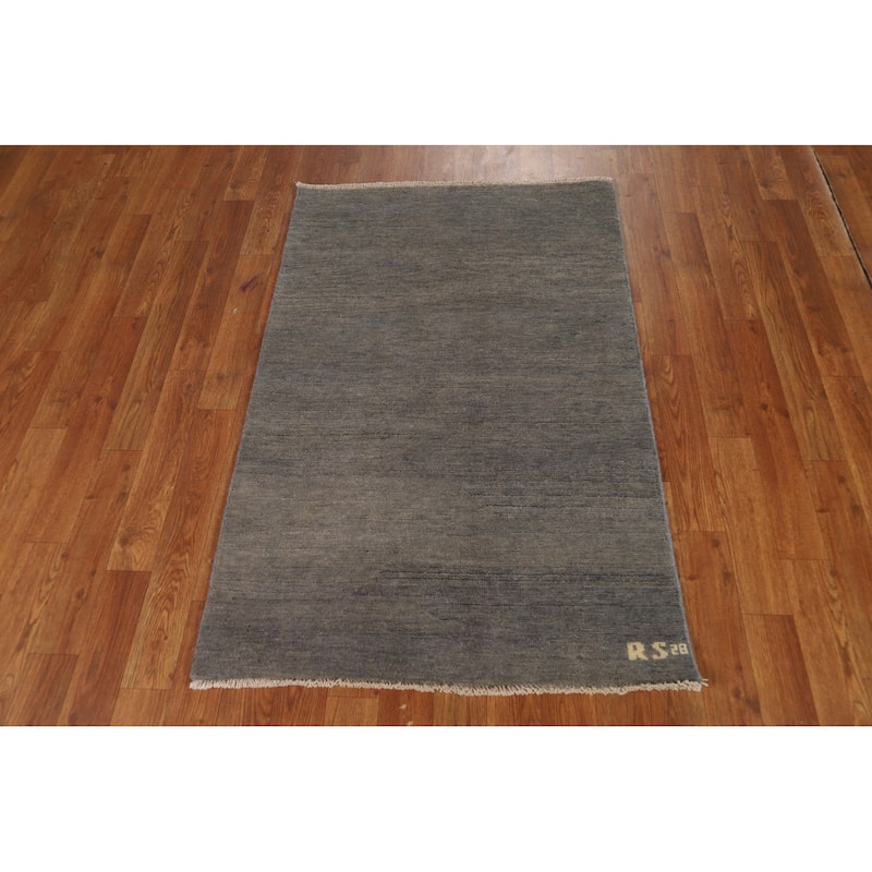 Hand Knotted Oriental 100% Wool Carpet Modern Modern Greys & Charcoal Gabbeh Area Rug - 4' 0'' X 2' 7''