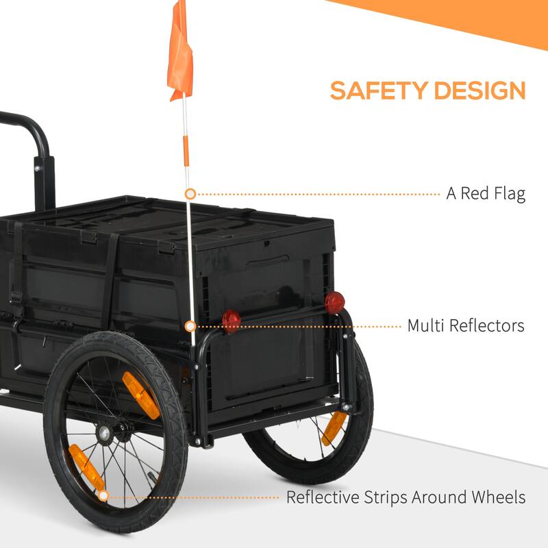 Aosom Bike Cargo Trailer, Bicycle Trailer Wagon Cart with Removable Storage Box, Folding Frame, Quick Release 16" Wheels