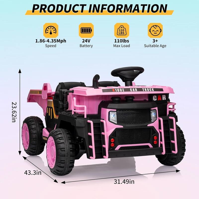 24v 2-Seater Kids Ride on Dump Truck Toy with Remote Control for Kids Best Gifts