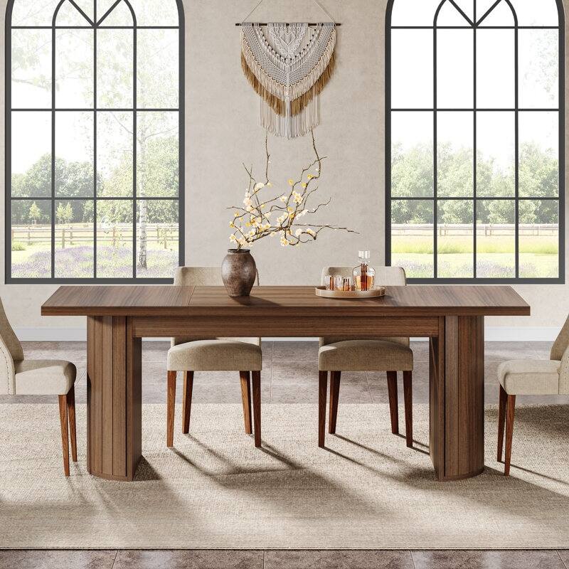 78.7 Inches Brown Wood Dining Table Kitchen Table for 8 People
