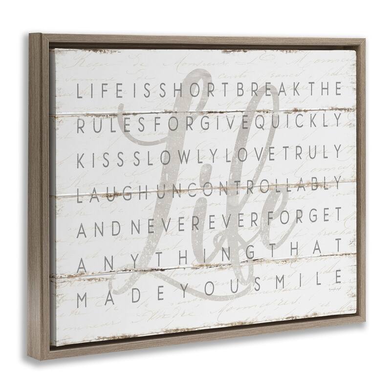 Stupell Life Is Short Smile Grey on White Planked Look Floater Frame - Off-White