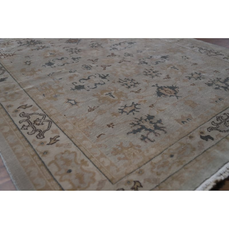 Hand Knotted Oriental 100% Wool Carpet Transitional Floral Greys & Charcoal Oushak Area Rug - 6' 0'' X 5' 1''