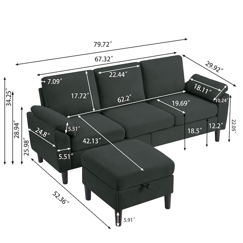 Jarenie 79.72" L Shaped Sofa Couch for Living Room