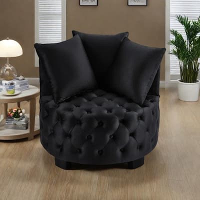 Velvet Tufted Accent Chair with Crescent Backrest and Solid Wood Frame