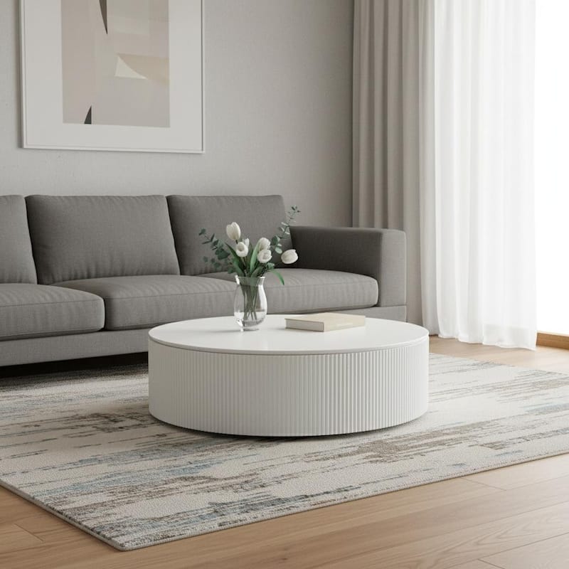 HomeRoots 47" White Wood Round Drum Coffee Table - 47.00 in. x 13.00 in. x 47.00 in. - White