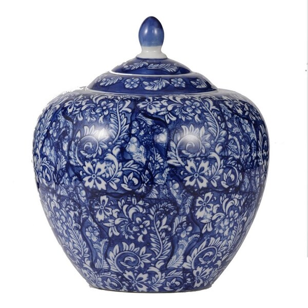 9.75" Blue and White Floral Ginger Jar with Lid - N/A