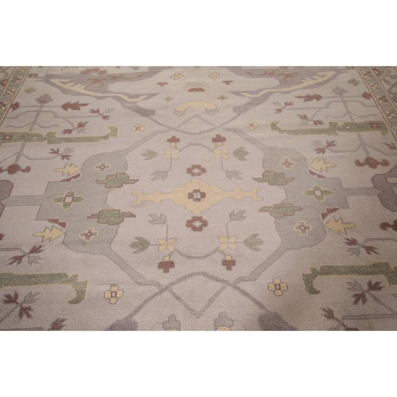 Earth Tone Oushak Indian Large Area Rug Hand-Knotted Wool Carpet - 12'2"x 14'6"