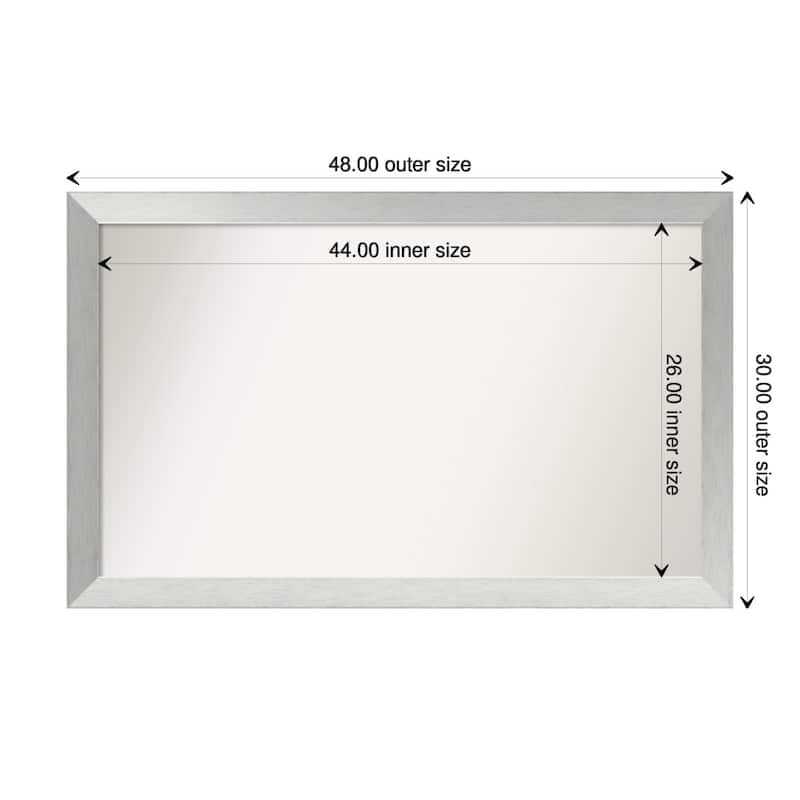 Brushed Sterling Silver Framed Non-Beveled Custom Wall Mirror, Bathroom Vanity Mirror - Outer Size: 48 x 30
