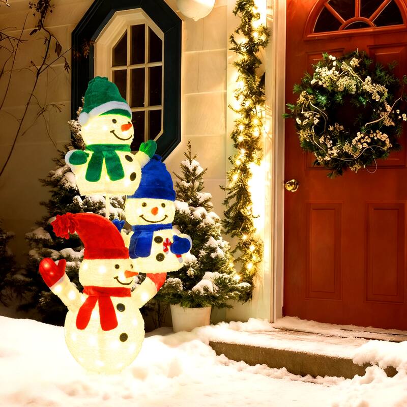 Gymax 5 FT Stacked Snowman Lighted Christmas Decoration w/110 LED