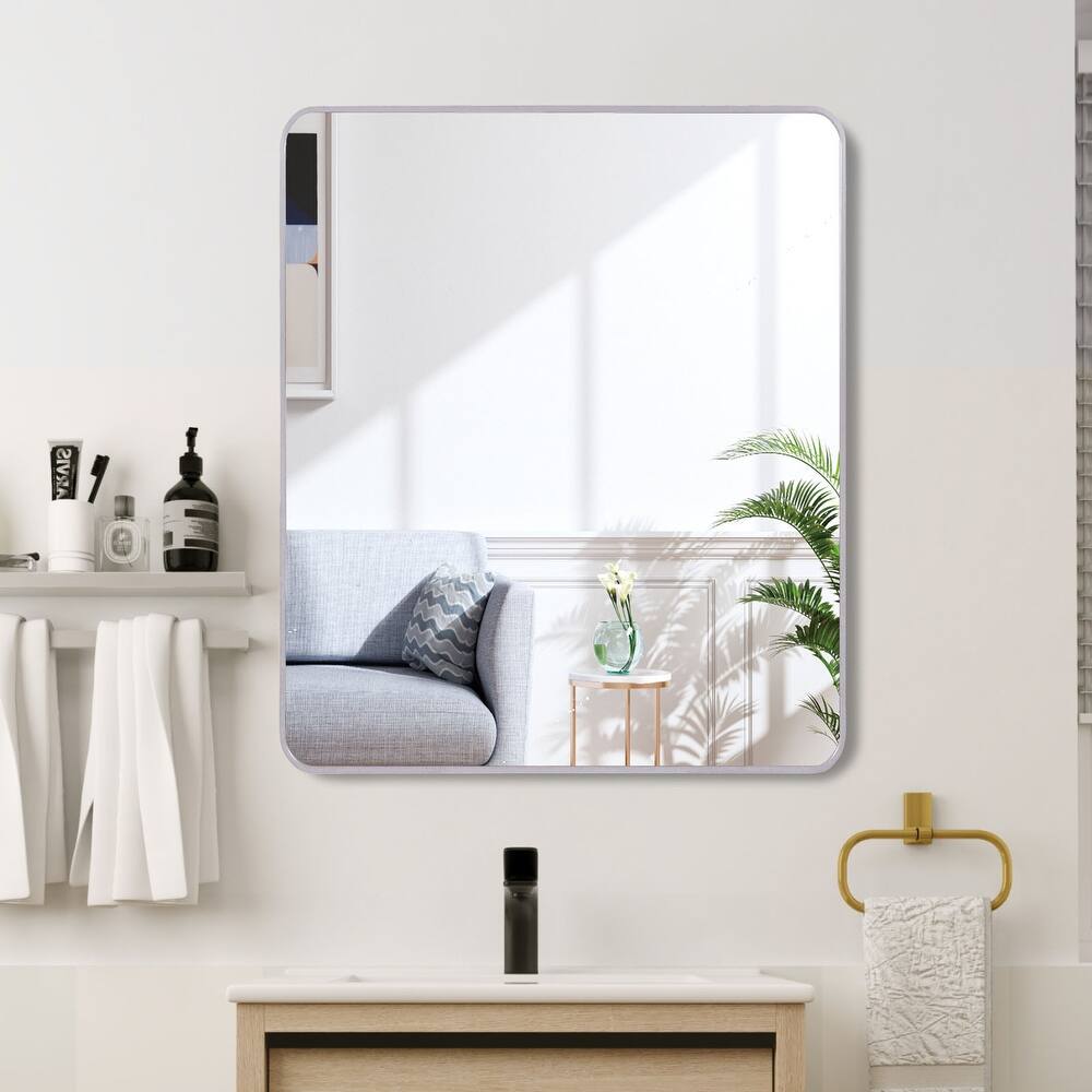 GDFStudio - Willow Modern Large Square Metal Bathroom Vanity Wall Mirror with Easy Wall Mounting & Distortion-Free Glass